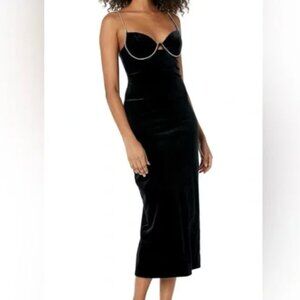 ASTR the label - Evale Rhinestone Velvet Midi Dress in Black - Size Medium